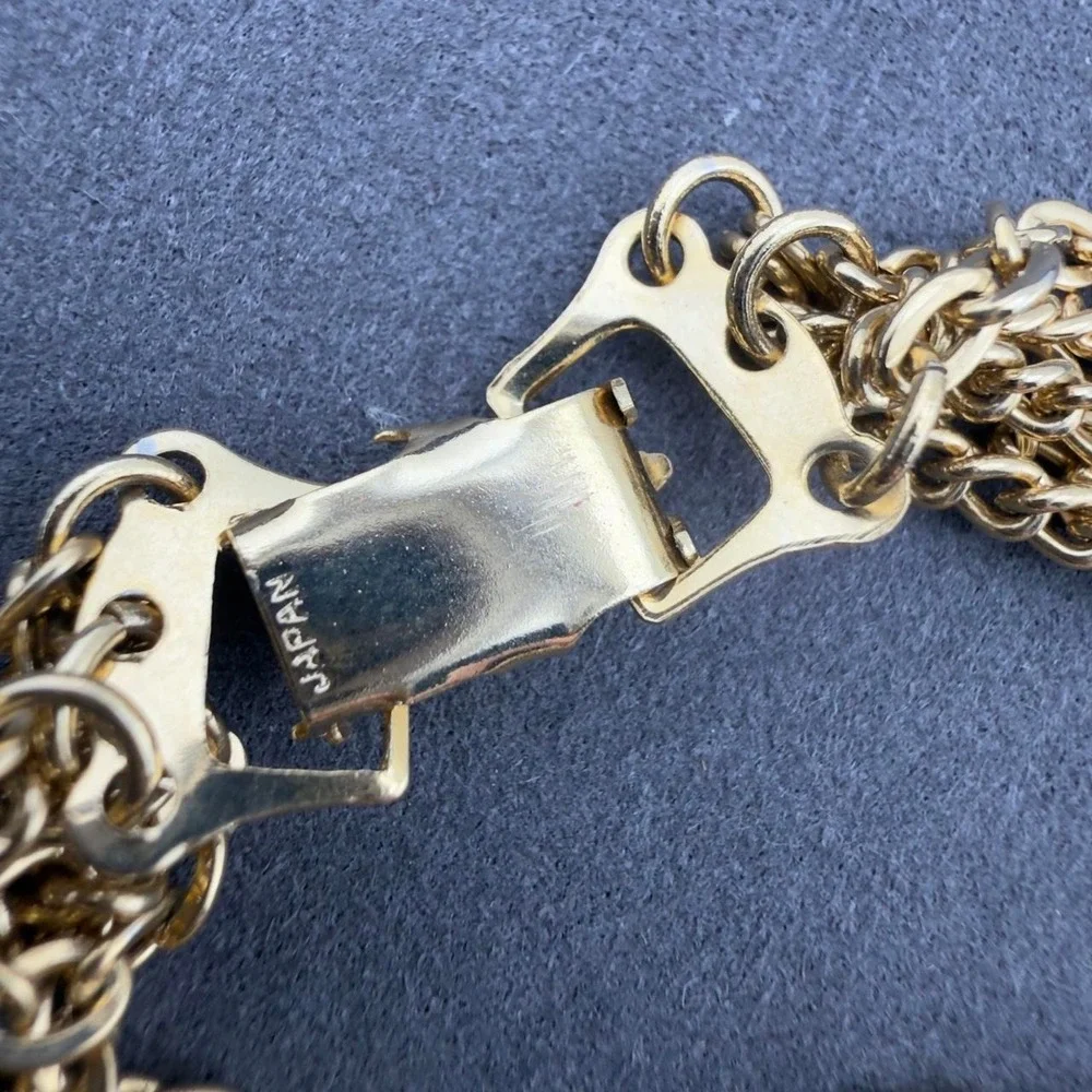 Vintage Multi Strand Necklace White Milk Glass Bead Layered Gold Tone Japan